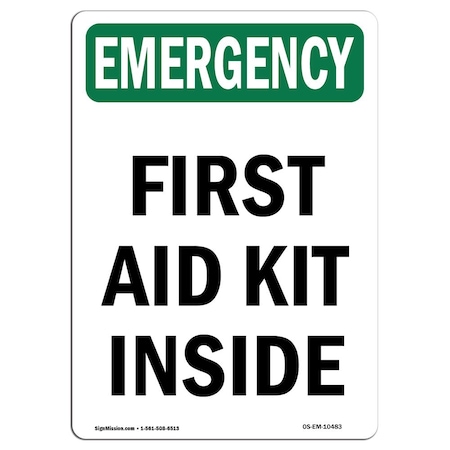 Signmission Safety Sign, OSHA EMERGENCY, 18" Height, Aluminum, First Aid Kit Inside, Portrait, EM-A-1218-V-10483 OS-EM-A-1218-V-10483